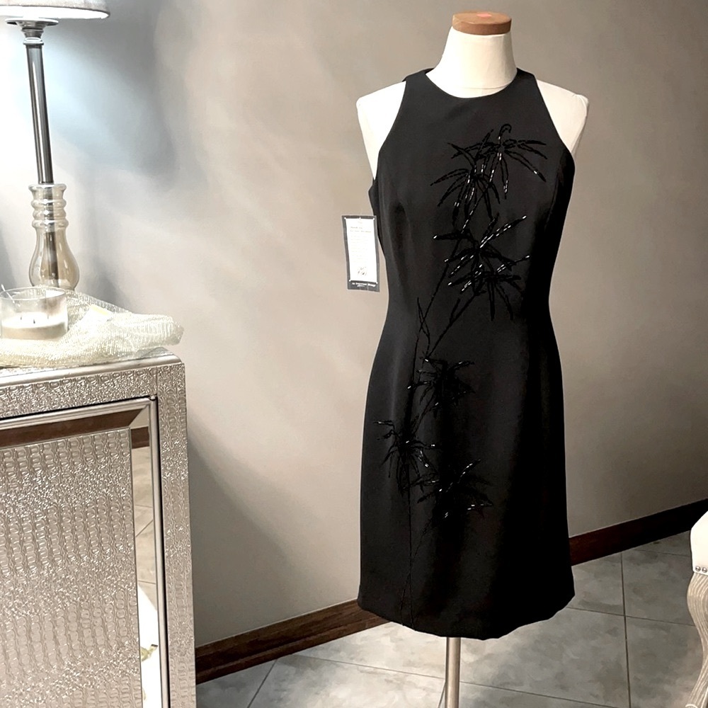 NWT Marie St. Claire cocktail bead accents black dress sleeveless evening 6